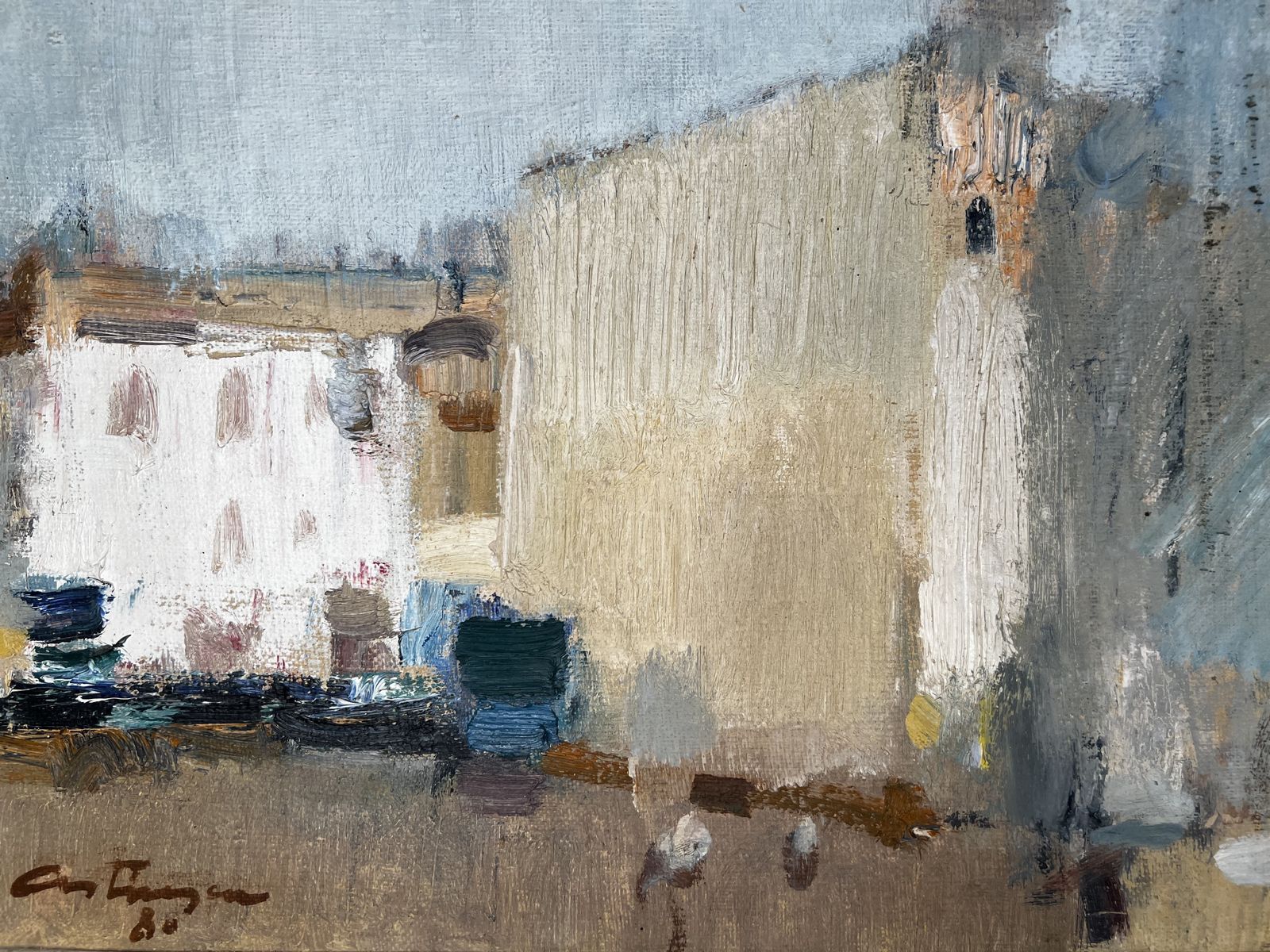 Moșilor Market, Original Romanian Oil On Canvas Landscape Painting photo buy