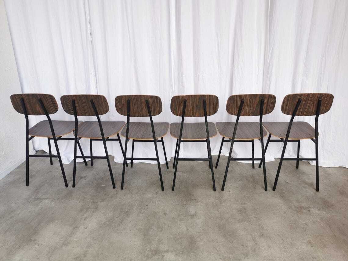 1 Of 6 Vintage School Chairs  Retro Dining Chairs By Stol Kamnik  1970s Yugoslavia Industrial Dark Brown Wood And Metal Base photo for sale