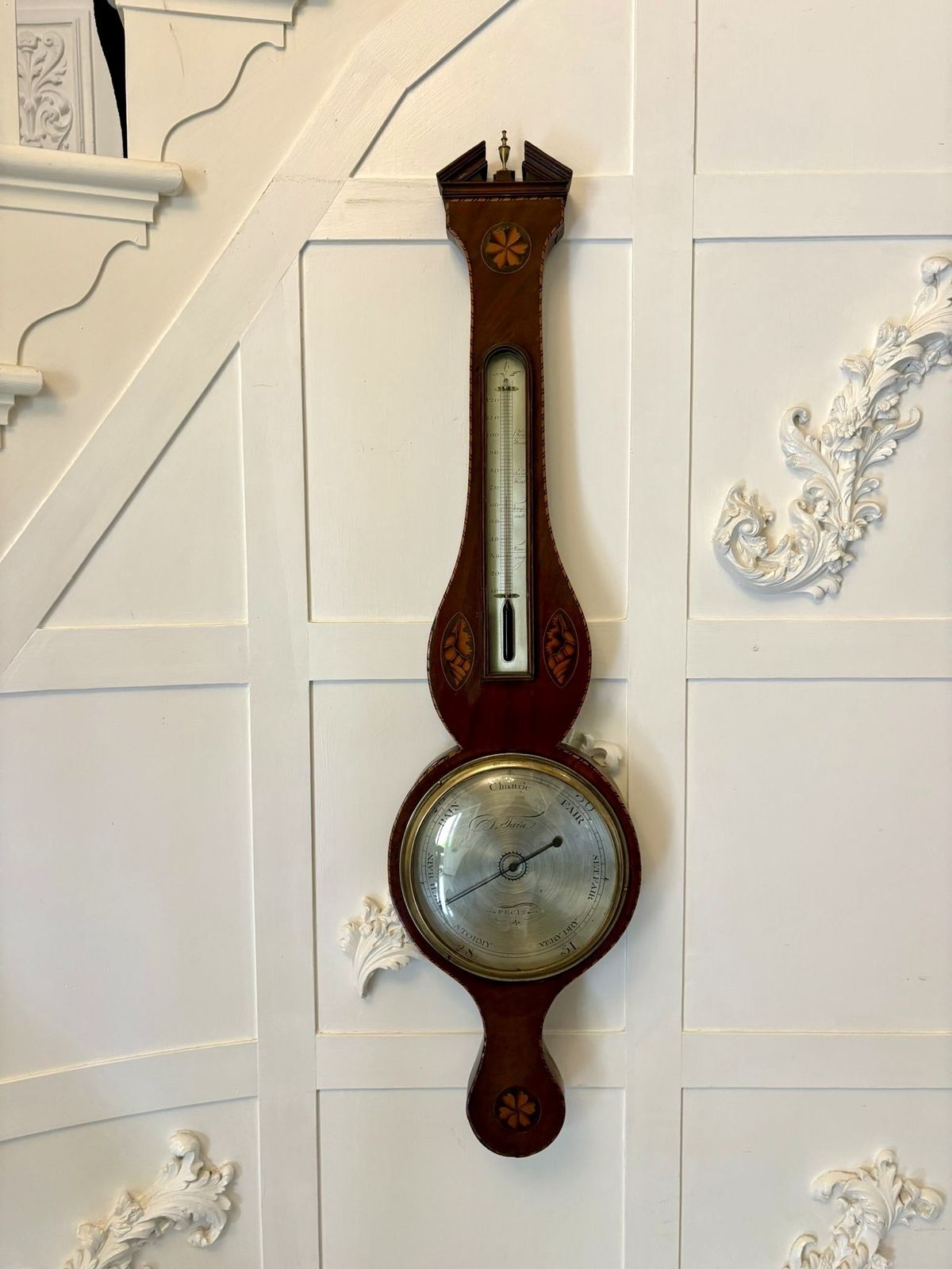 Antique Quality Mahogany Shell Inlaid Banjo Barometer