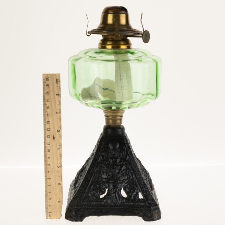 Antique Art Nouveau Uranium Glass Oil Lamp Base photo for sale
