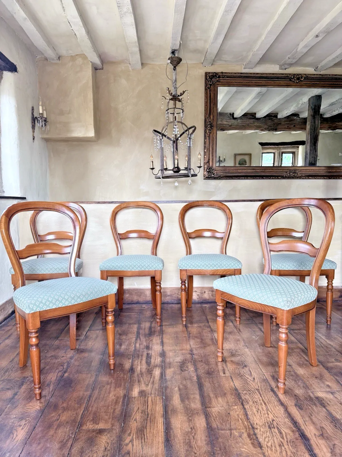 Antique Style Vintage  Duck Egg Blue Balloon Back Dining Chairs Set Of 6 ! photo buy