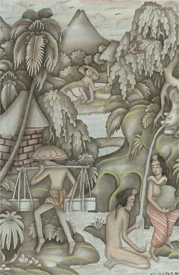 W.J.   20th Century Gouache, Supar Ma, Bali