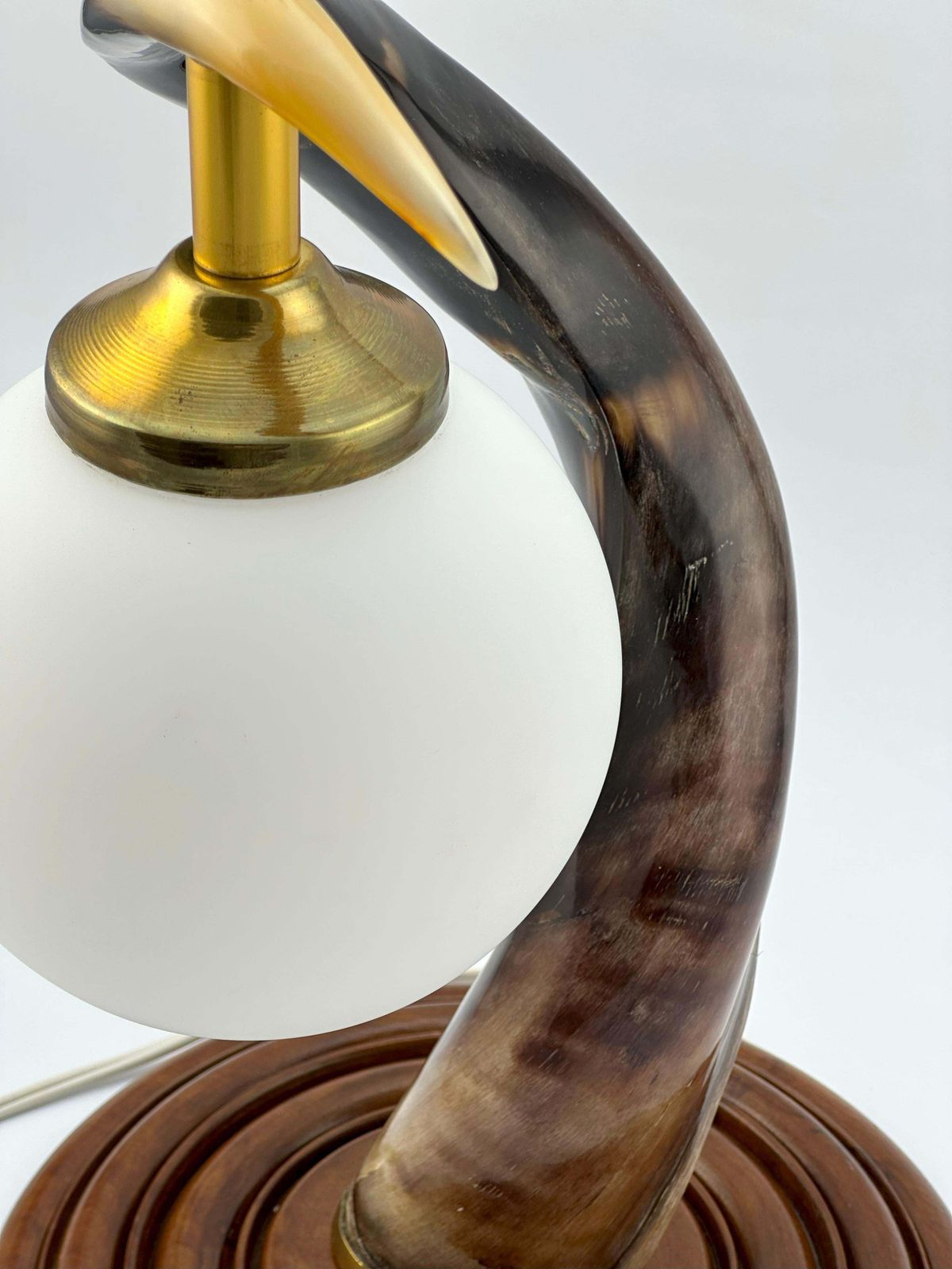photo furniture French Hunting Lodge Table Lamp In Mahogany And Polished Buffalo Horn, 1970s