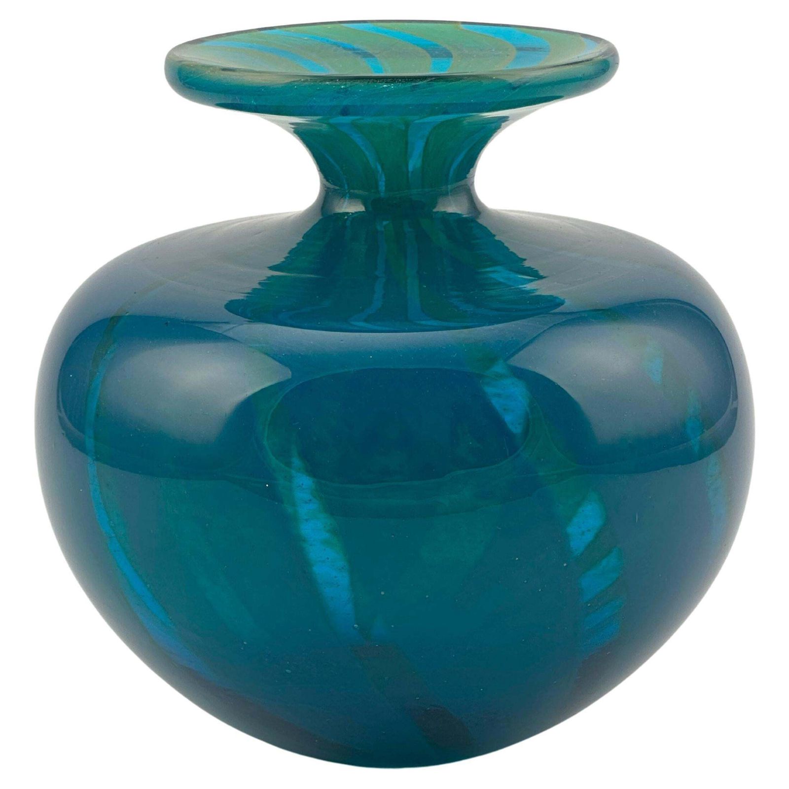 Mdina Glass Azure Blue And Turquoise ‘Ming’ Bottle Vase, Malta, 1970s