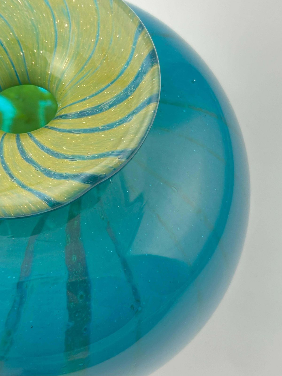 Turquoise Mdina Glass Squat Bottle Vase In ‘Ming’ Pattern, Signed And Dated 1979, Malta photo furniture