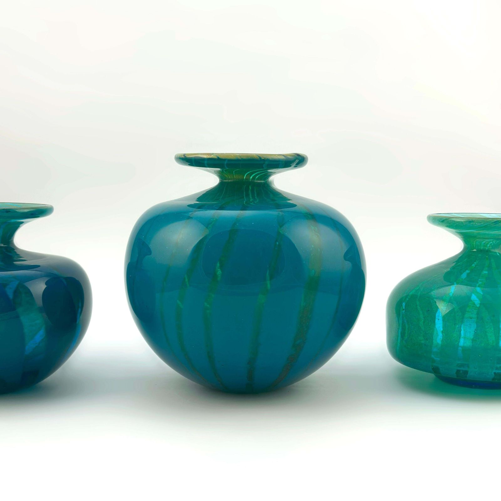 photo furniture Turquoise Mdina Glass Squat Bottle Vase In ‘Ming’ Pattern, Signed And Dated 1979, Malta