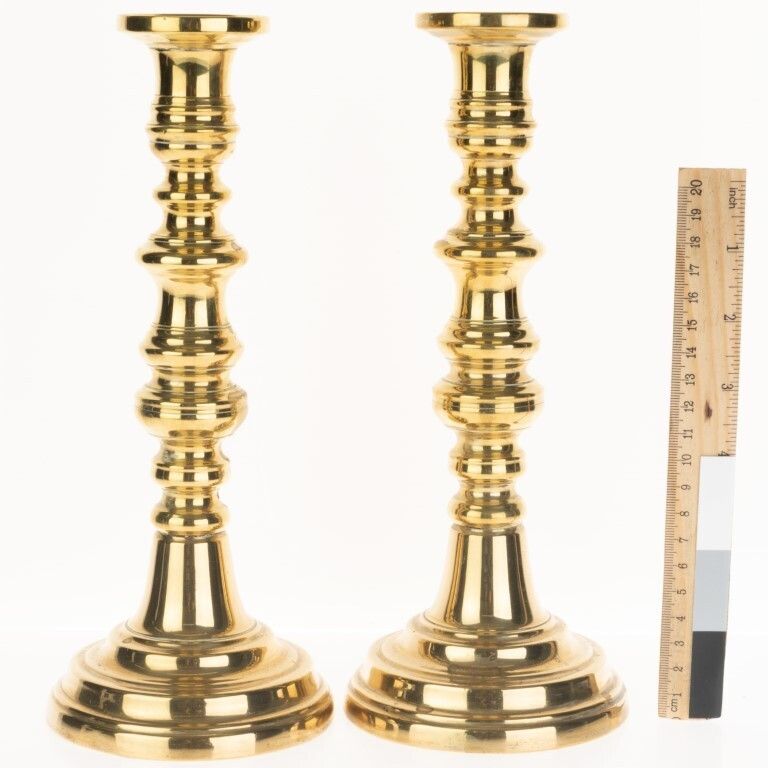 Antique Set Of Brass Arts & Crafts Candlesticks photo for sale