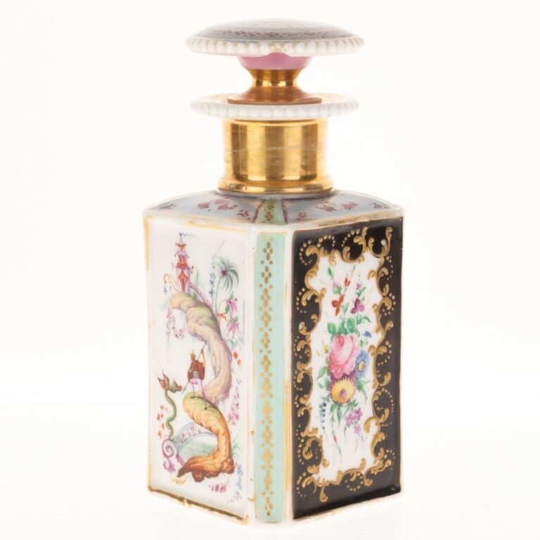 Antique Hand Painted French Chinoiserie Gilt Paris Porcelain Perfume Scent Bottle