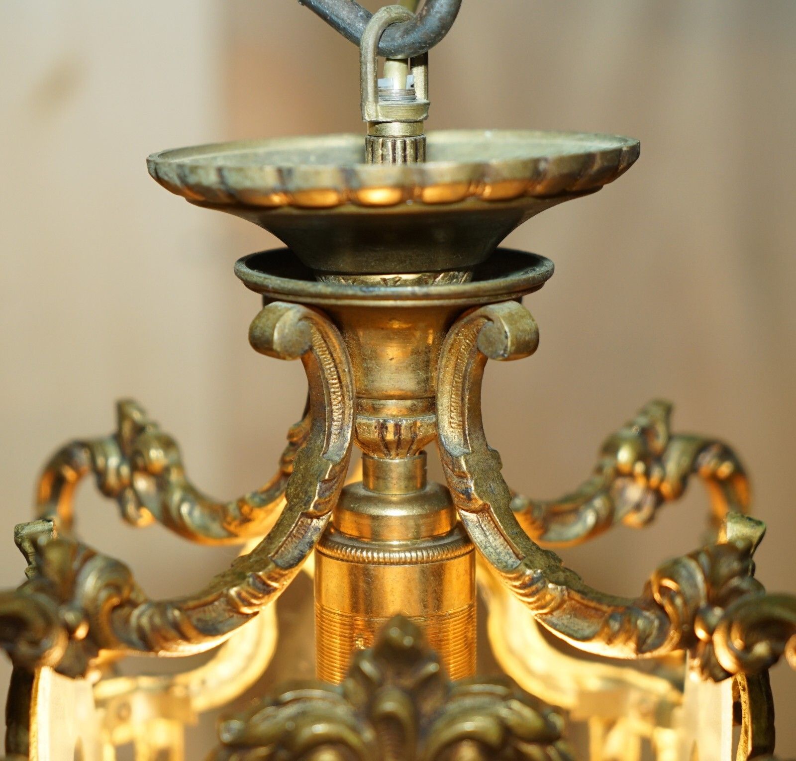 photo buy Pair Of Antique Circa 1920 Polished Brass Hanging Lanterns With Frosted Glass