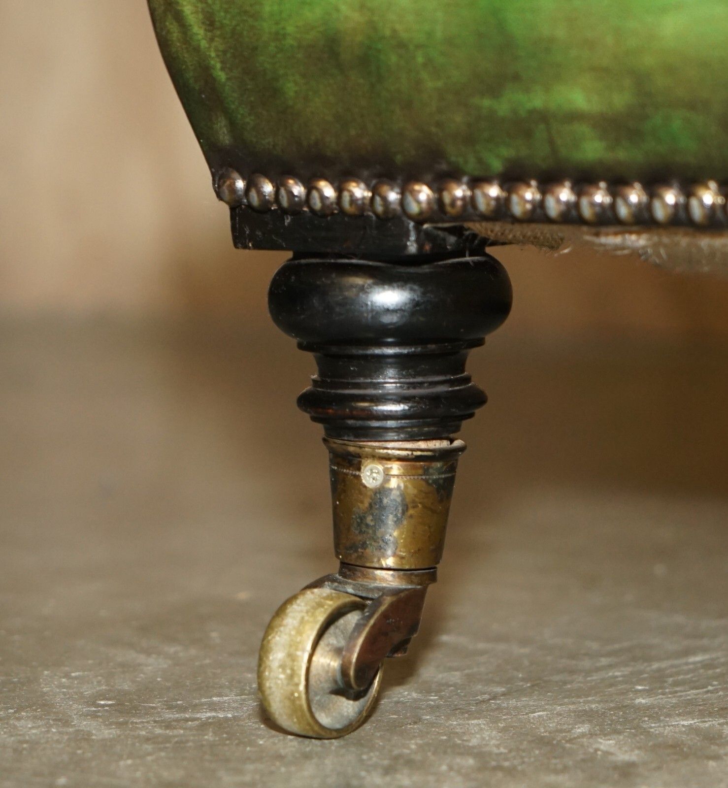 Pair Of Antique Howard & Son's Bridgewater Chesterfield Green Leather Armchairs photo vintage