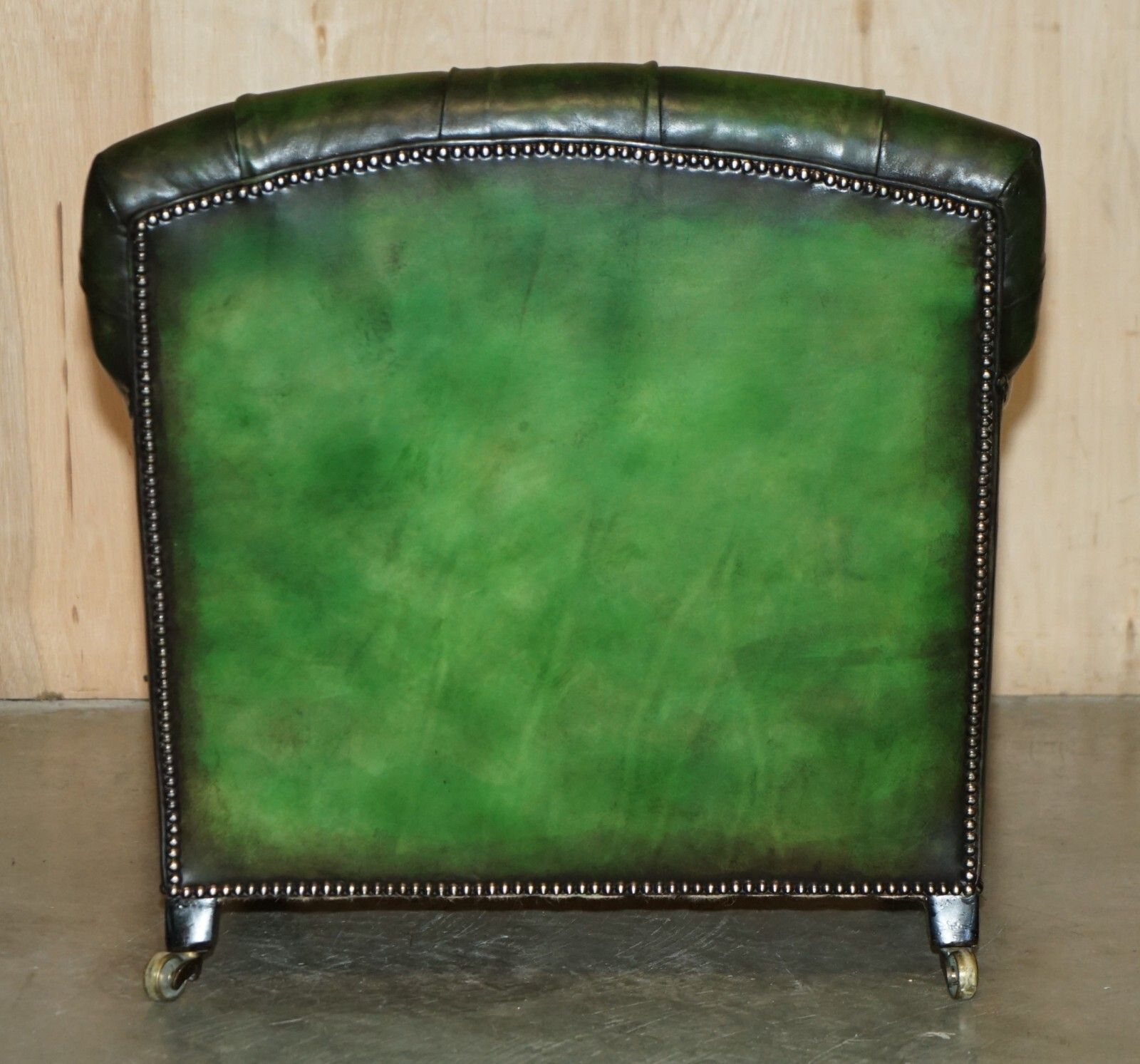 photo for sale Pair Of Antique Howard & Son's Bridgewater Chesterfield Green Leather Armchairs