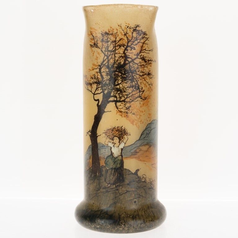 Antique Legras Enamelled Cameo Glass Vase Early 20th Century Daum Style