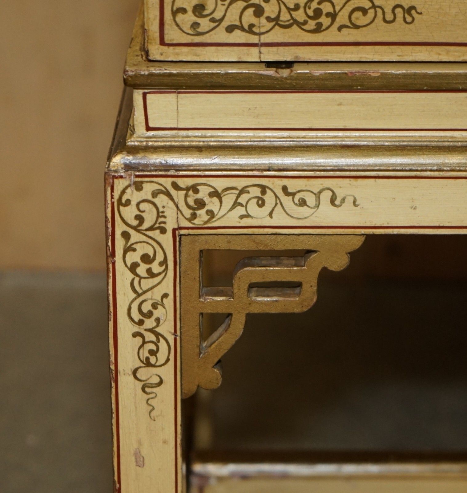 Pair Of Antique Chinese Export Hand Painted & Lacquered Nightstands Side Tables photo buy