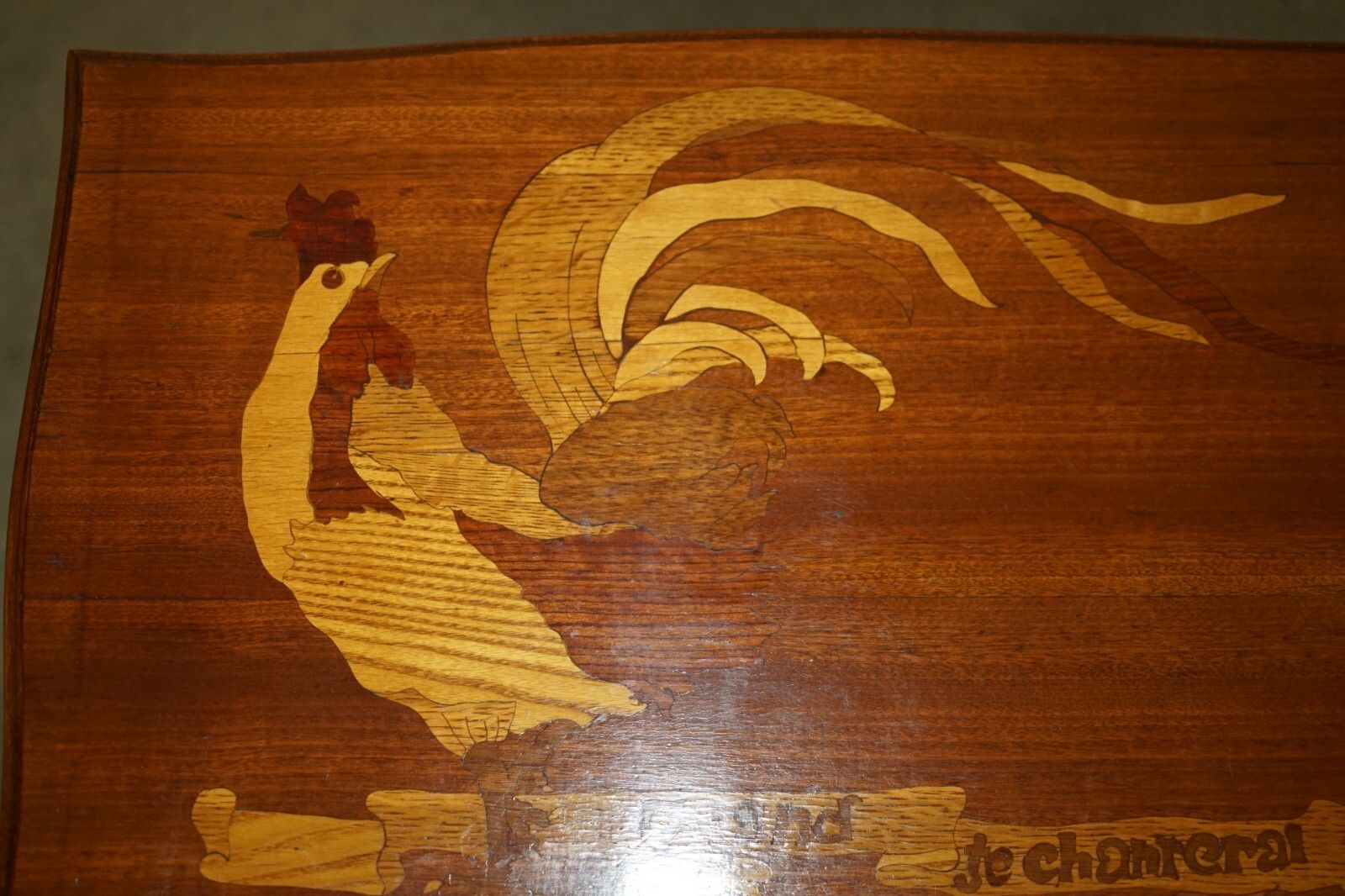 Very Rare Emile Galle Romantic Specimen Wood Table "When I Sing, Love Will End" photo 4950.0