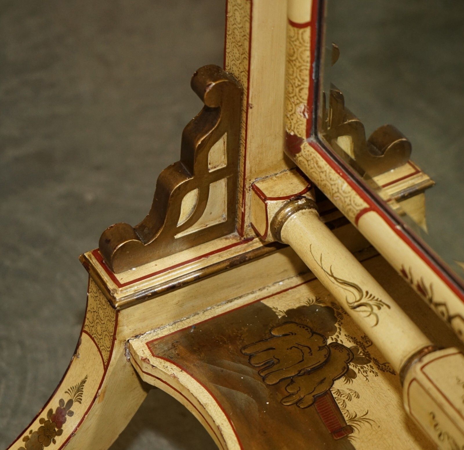 Stunning Antique Chinese Export Cir 1920 Hand Painted & Lacquered Cheval Mirror photo vinterior