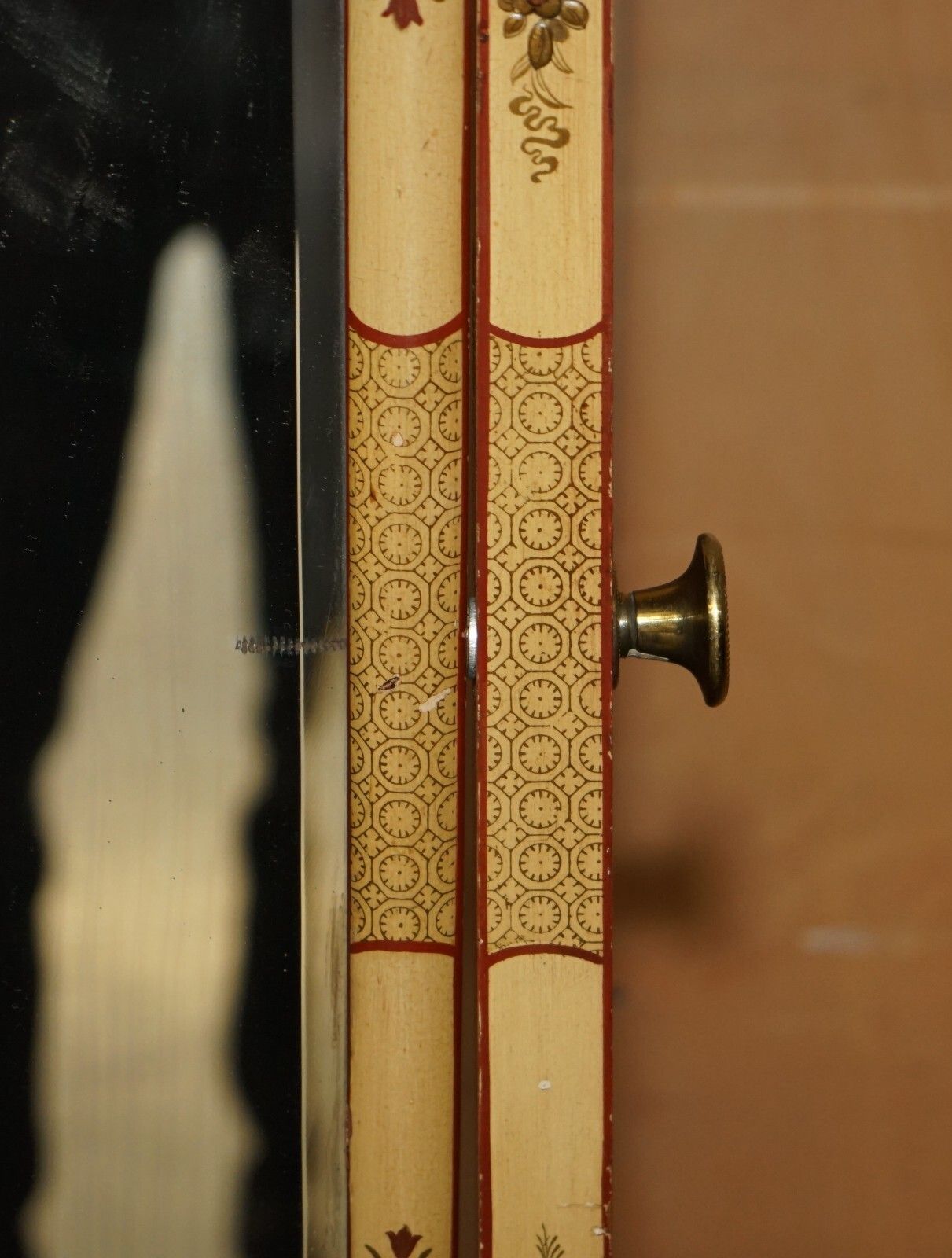 1450.0 Stunning Antique Chinese Export Cir 1920 Hand Painted & Lacquered Cheval Mirror photo
