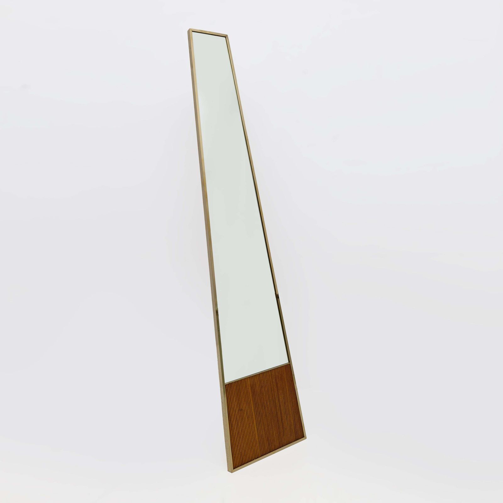 Mid Century Modern Brass And Wood Floor Mirror, Italy, 1970s photo Home Decor