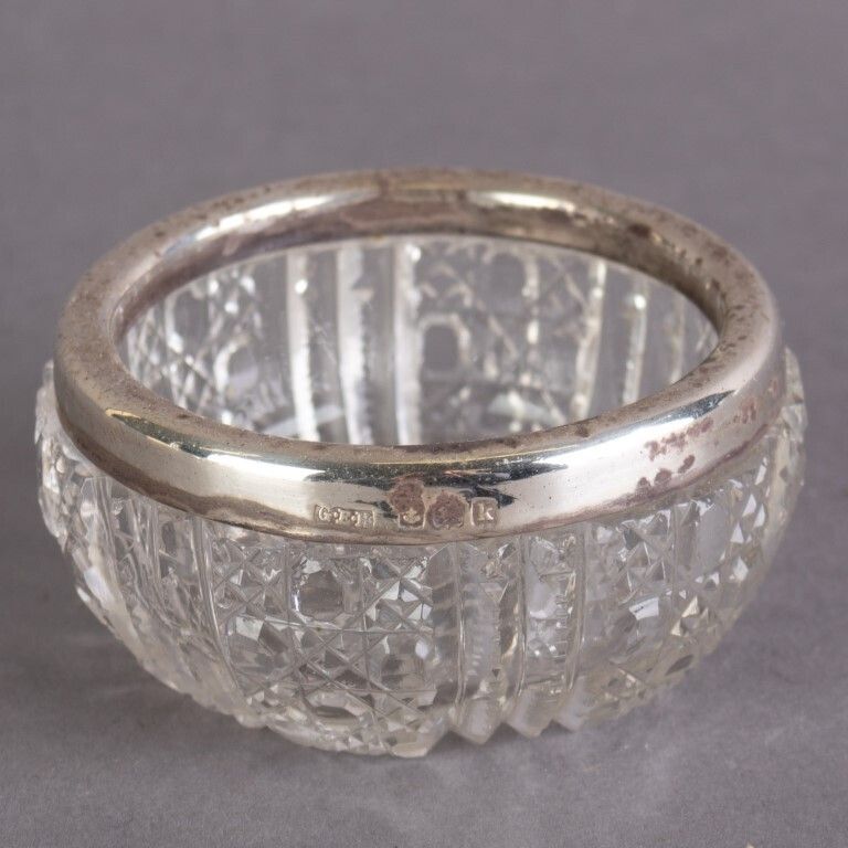 Antique Birmingham Silver Crystal Glass Salt Cellar