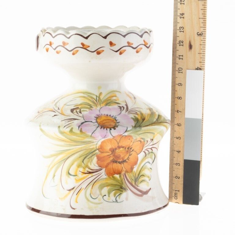 Antique Hand Painted Majolica Faience Ceramic Pottery Candle Holder photo for sale