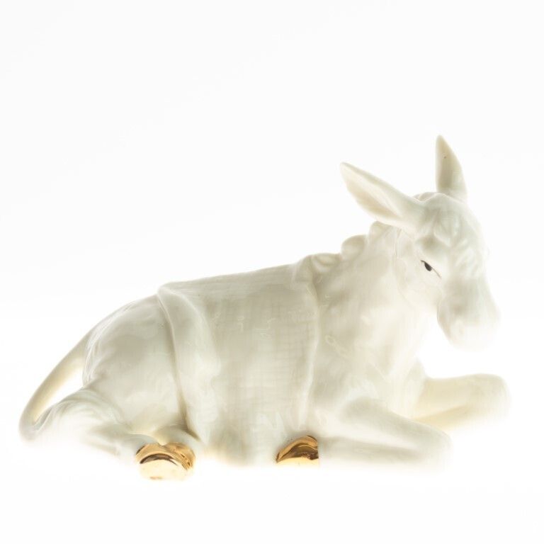 Belleek Irish Gilt Pottery Ceramic Porcelain Nativity Donkey Figure