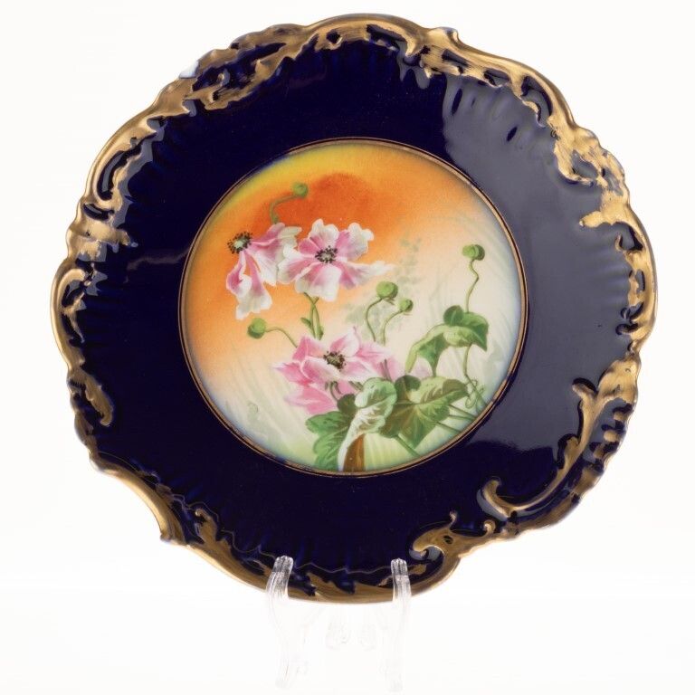 Antique Limoges French Cobalt Porcelain Ceramic Art Nouveau Plate