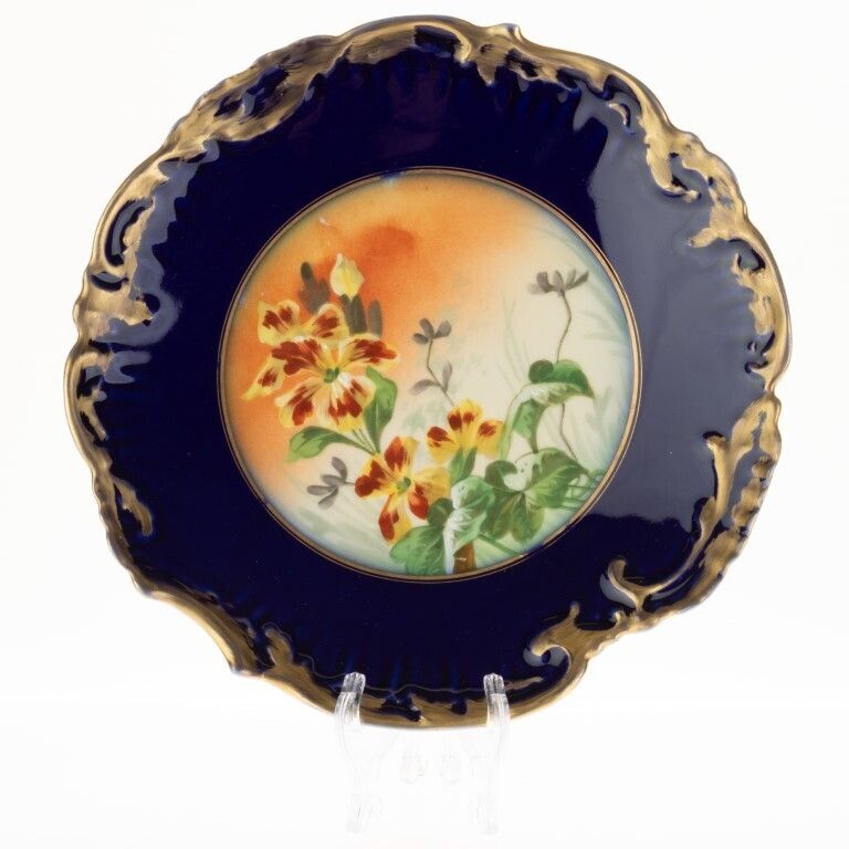 Antique Limoges French Cobalt Porcelain Ceramic Art Nouveau Plate