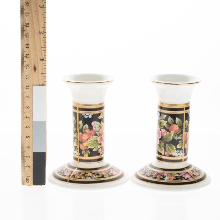 Pair Of Wedgwood Floral Pattern Porcelain Ceramic Candletsicks photo for sale