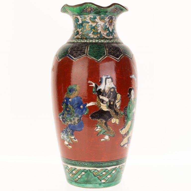 Antique Japanese Hand Painted Figural Vase 19th Century