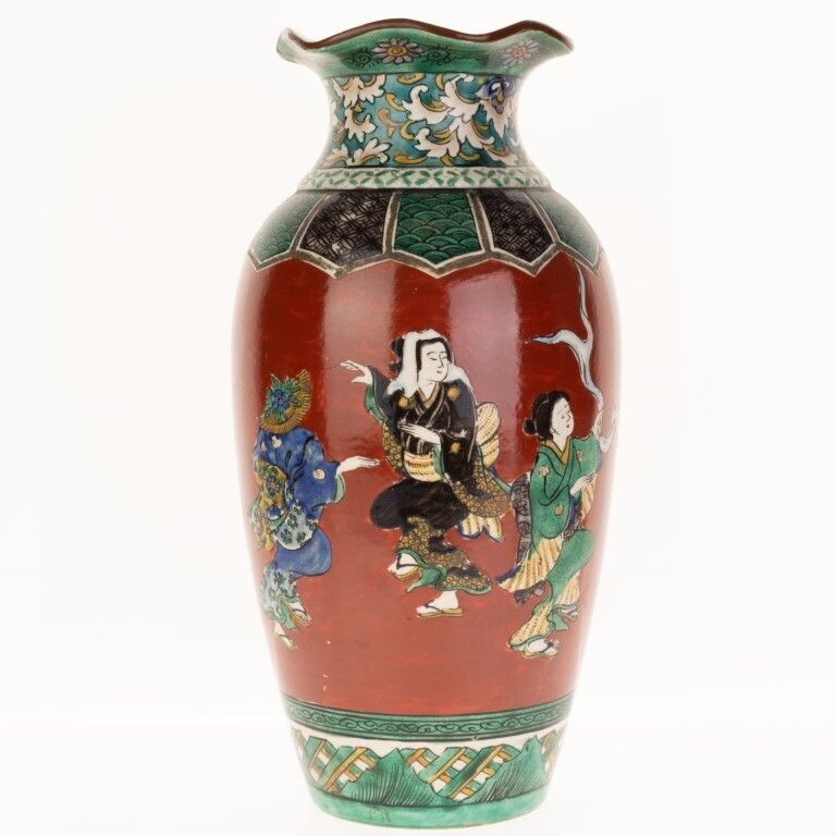 Antique Japanese Hand Painted Figural Vase 19th Century