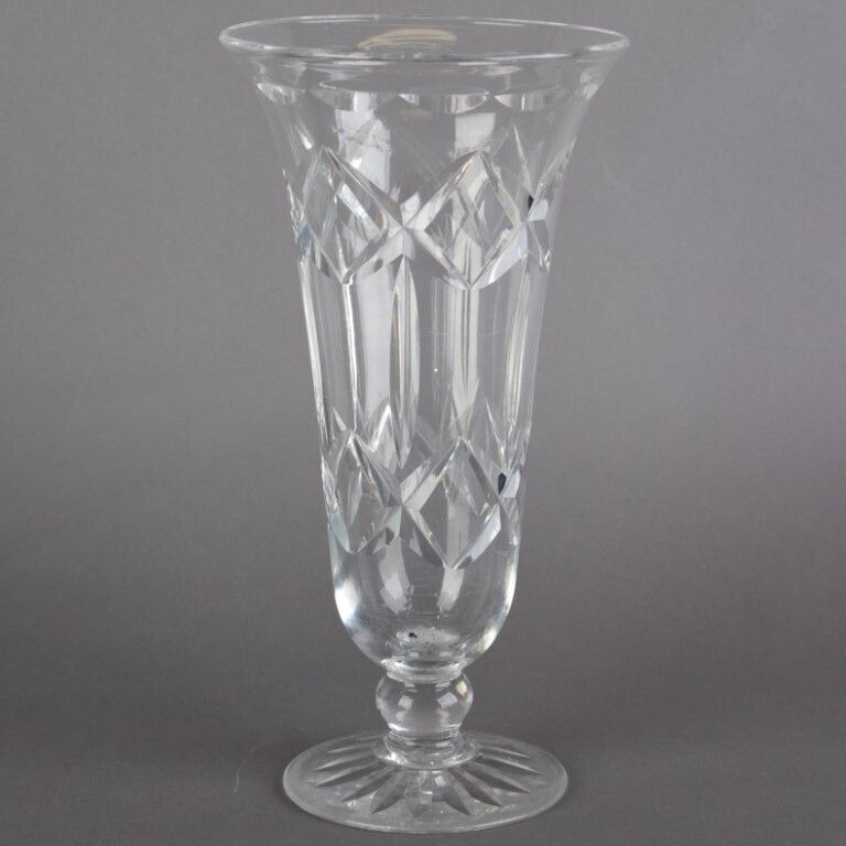 Antique Cut Crystal Glass Footed Trumpet Vase