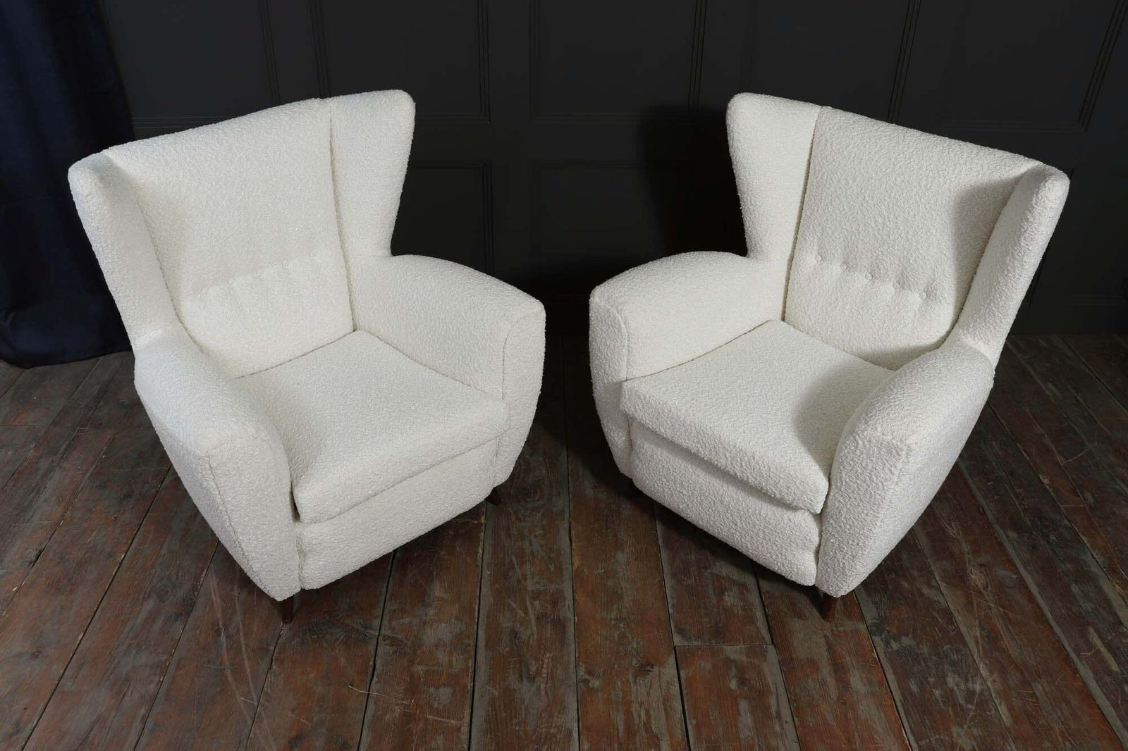 5800.0 Pair Of Italian Mid Century Wingback Armchairs In Bouclé, C. 1950s photo