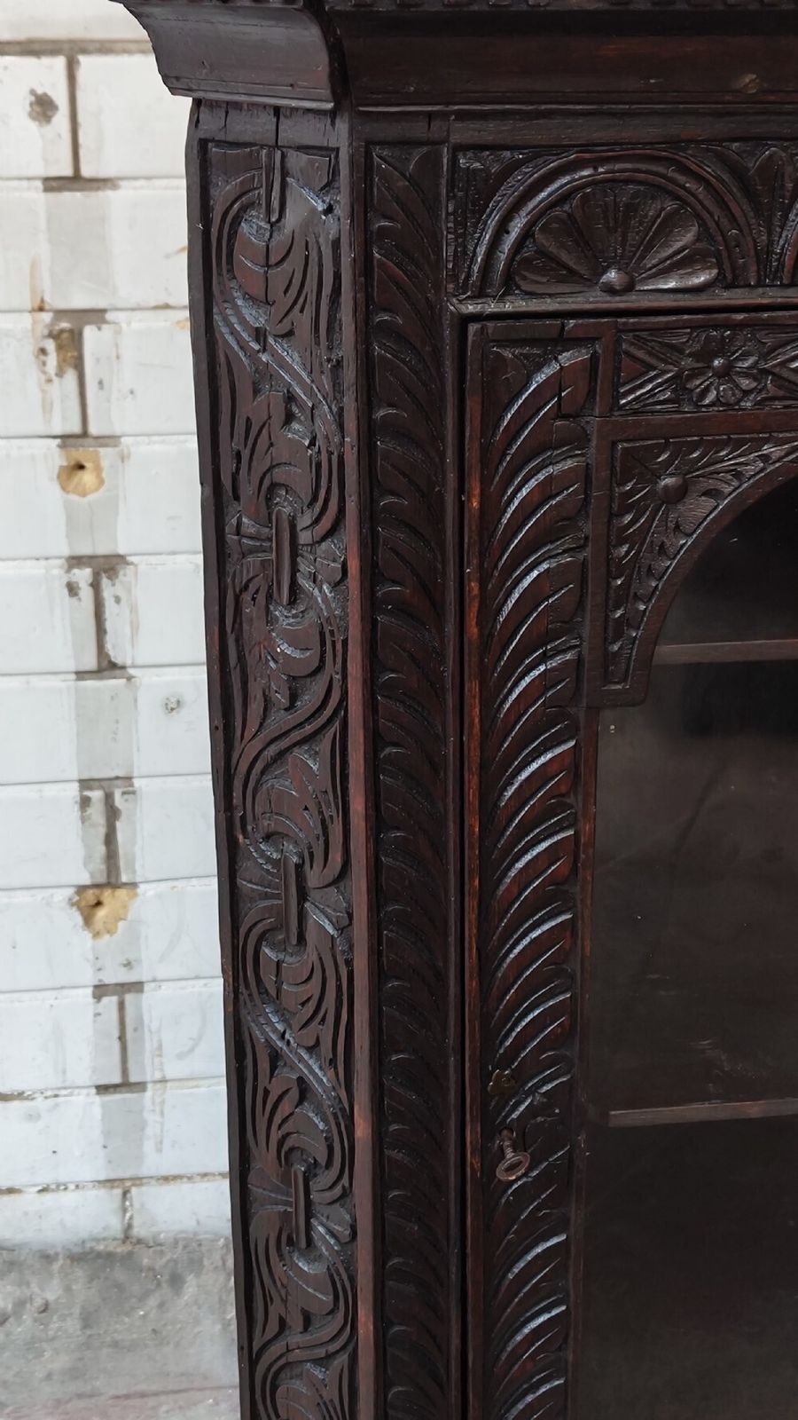 Antique Georgian Solid Dark Oak Hand Carved Corner Cupboard photo furniture