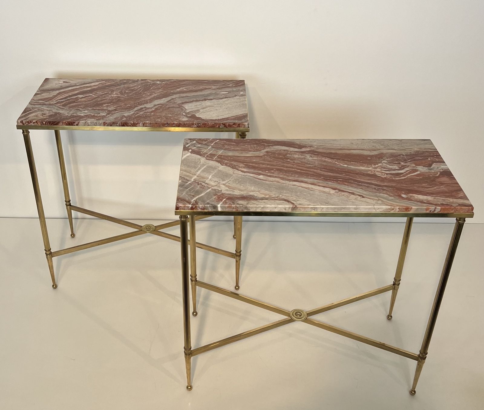 Furniture Pair Of Neoclassical Style Brass And Marble Top End Tables From Maison Jansen photo