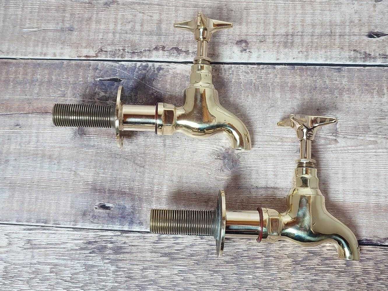 photo furniture Antique Wall Mounted Brass Bib Taps, Vintage Brass Bib Taps, Ready To Fit Brass Taps, Wall Mounted Faucets
