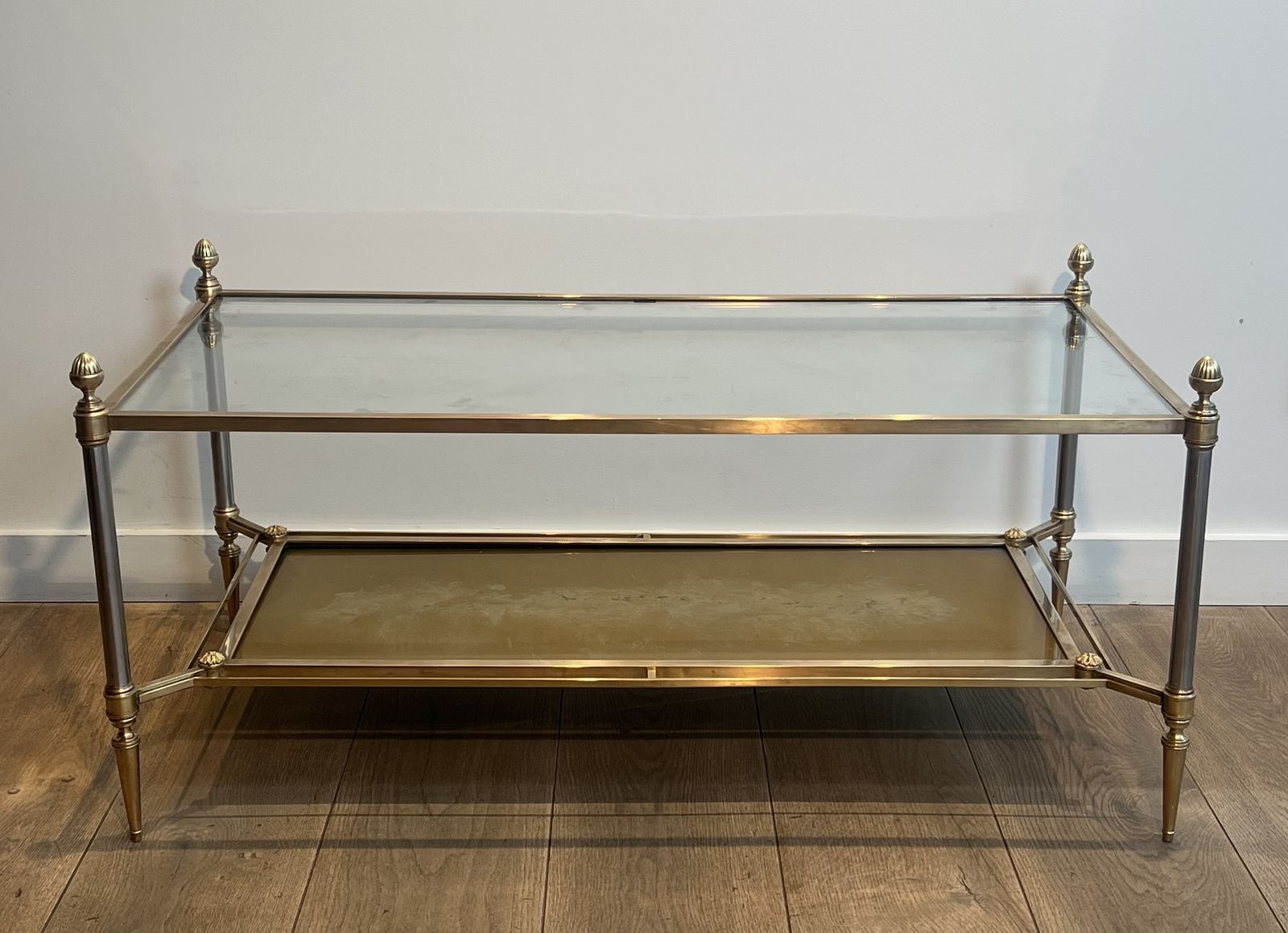 Brass Coffee Table With Clear Glass Top And Gold Eglomisé Mirror From Maison Jansen photo furniture