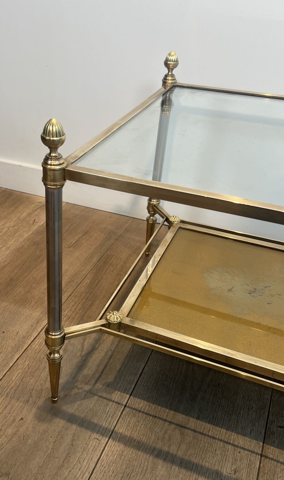 Brass Coffee Table With Clear Glass Top And Gold Eglomisé Mirror From Maison Jansen photo buy