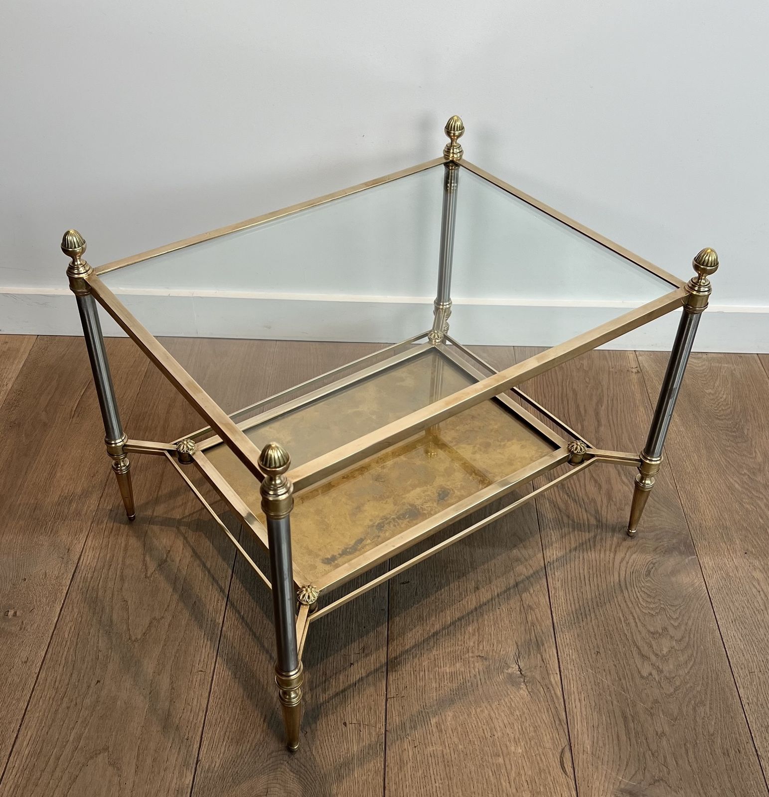 Pair Of Neoclassical Style Steel And Brass Side Tables From Maison Jansen photo Furniture
