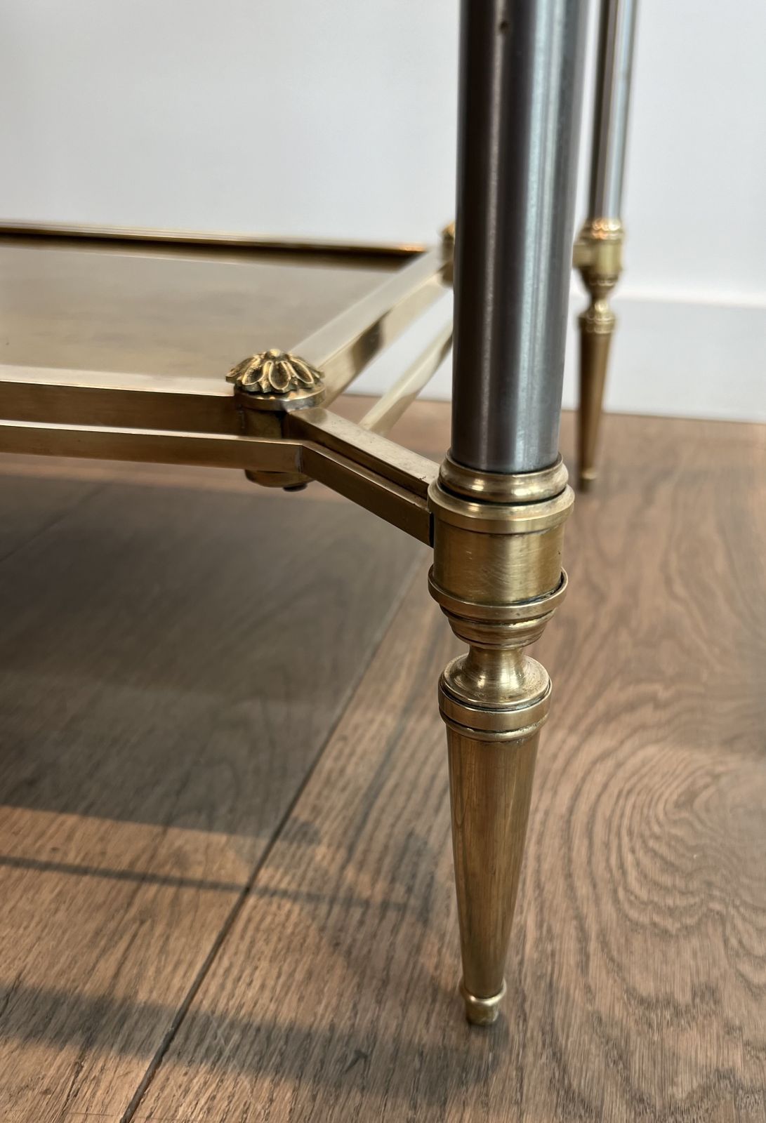 Furniture Pair Of Neoclassical Style Steel And Brass Side Tables From Maison Jansen photo