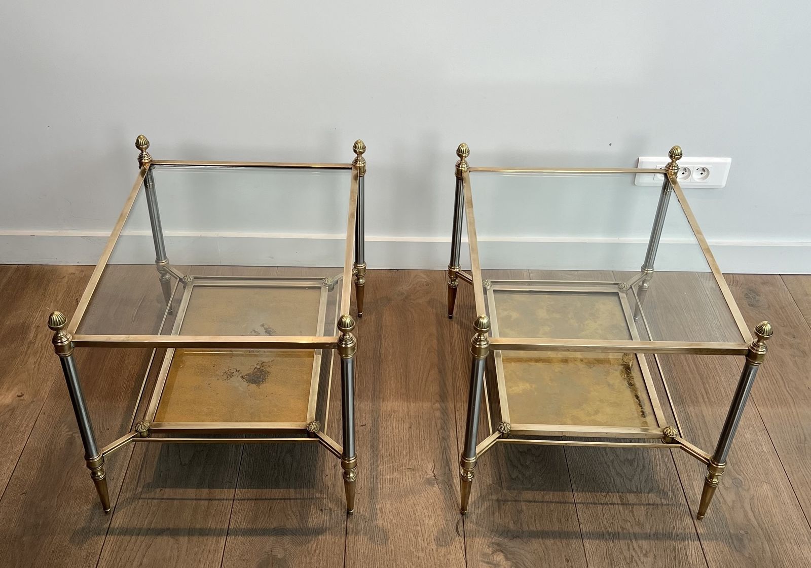 4850.0 Pair Of Neoclassical Style Steel And Brass Side Tables From Maison Jansen photo
