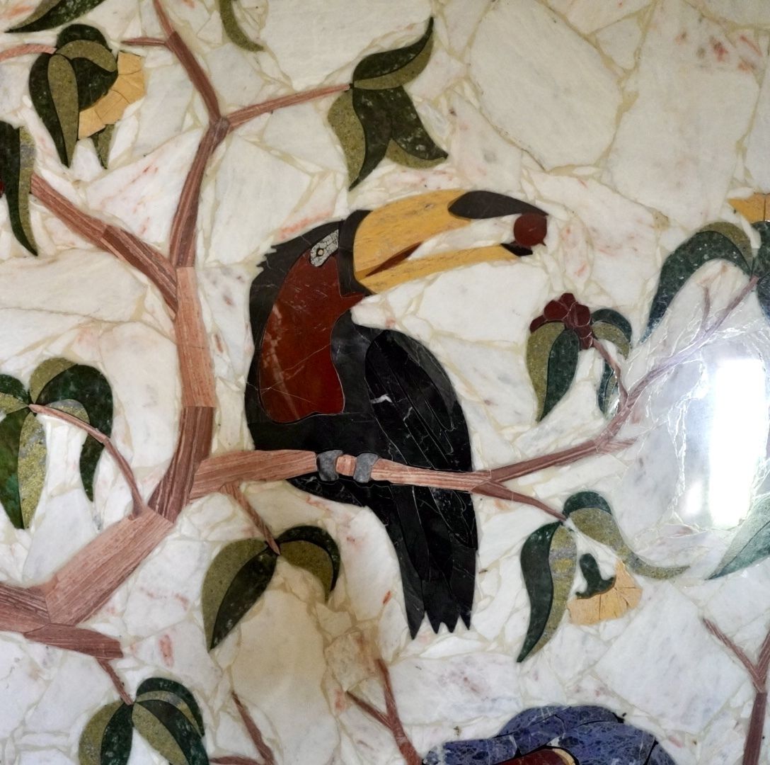 Large Pietre Dure Style Marble Panel Of Exotic Birds photo Art