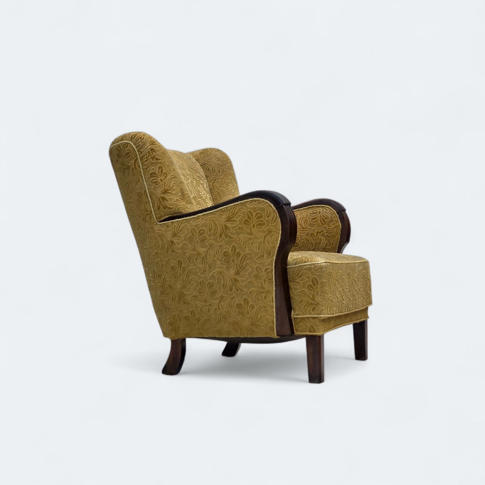 1960s, Danish Design, Armchair, Original Condition, Furniture Fabric, Dark Beech Wood.