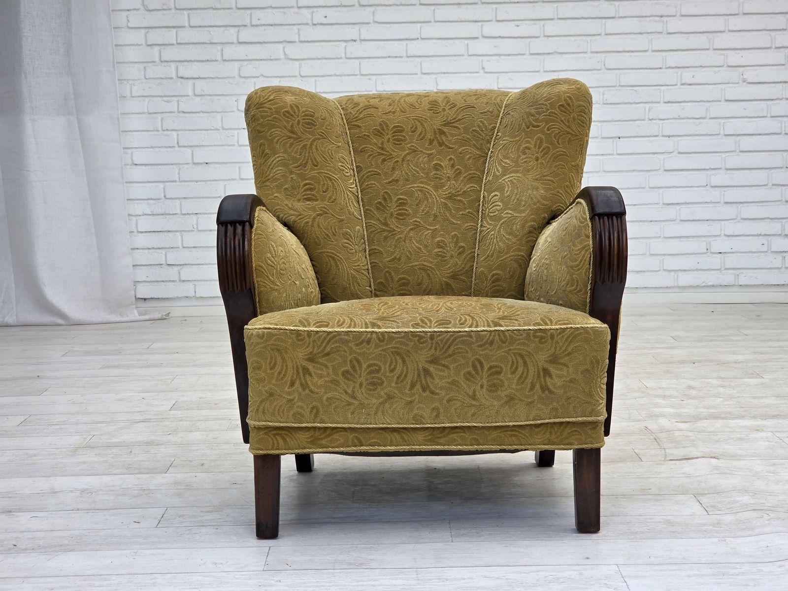 1960s, Danish Design, Armchair, Original Condition, Furniture Fabric, Dark Beech Wood. photo buy