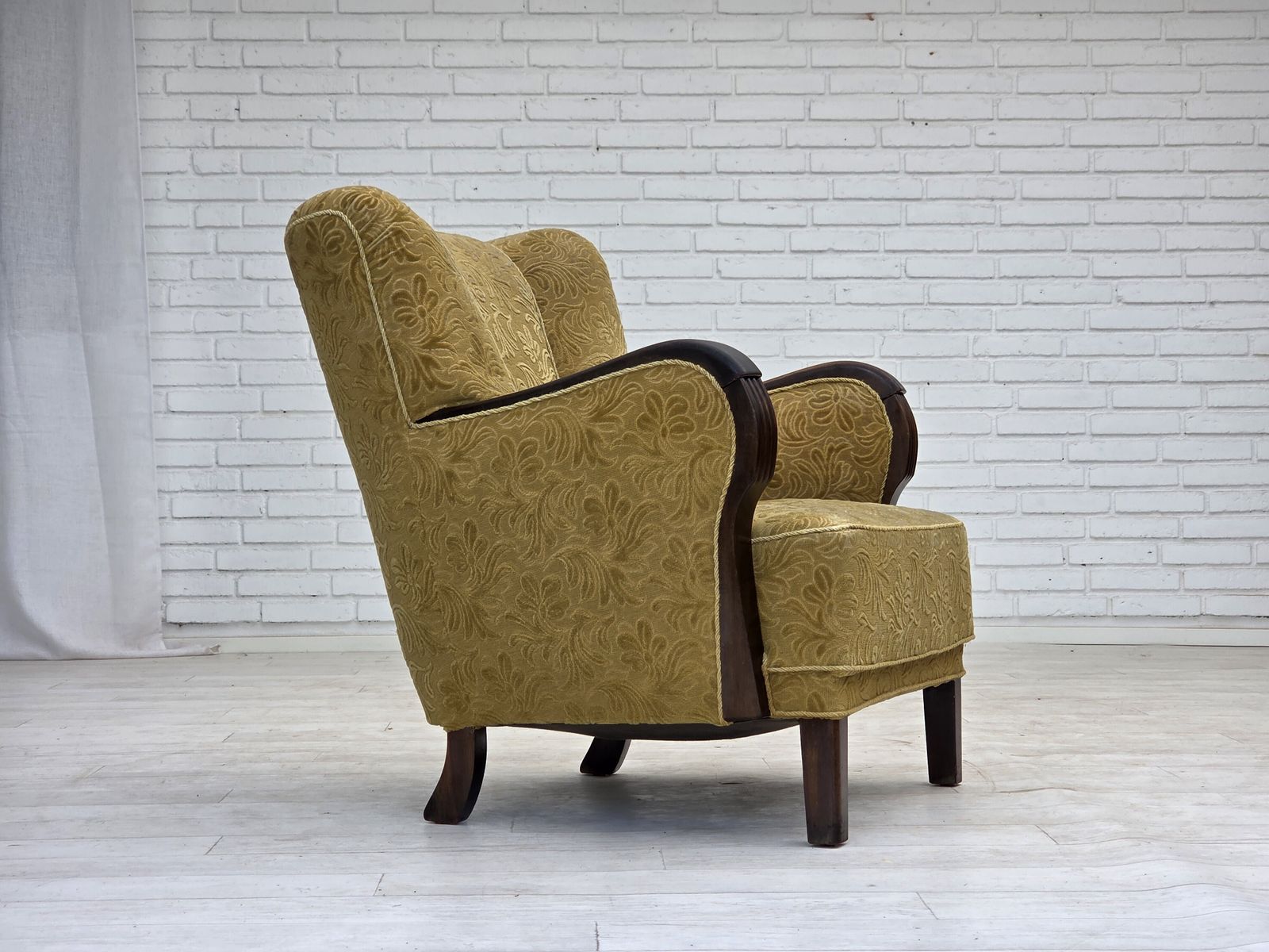 photo furniture 1960s, Danish Design, Armchair, Original Condition, Furniture Fabric, Dark Beech Wood.