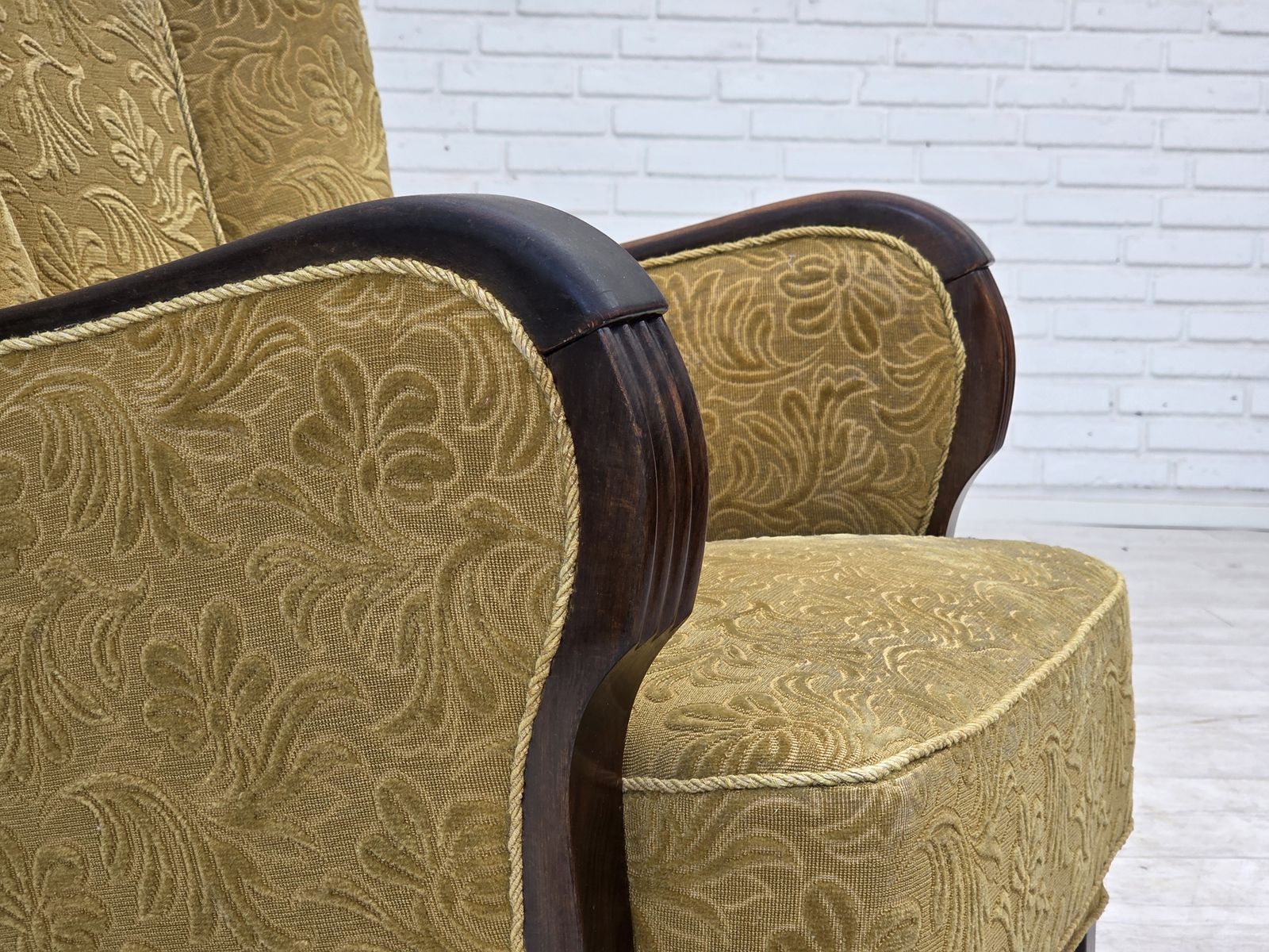 photo for sale 1960s, Danish Design, Armchair, Original Condition, Furniture Fabric, Dark Beech Wood.