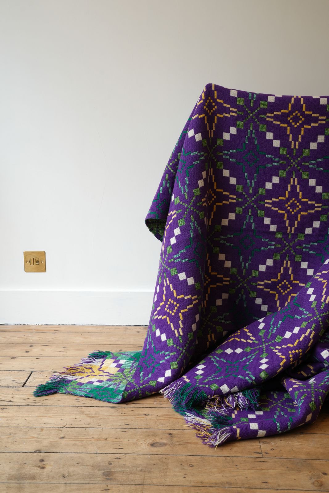 Very Large Traditional Welsh Blanket (Green / Purple) photo for sale