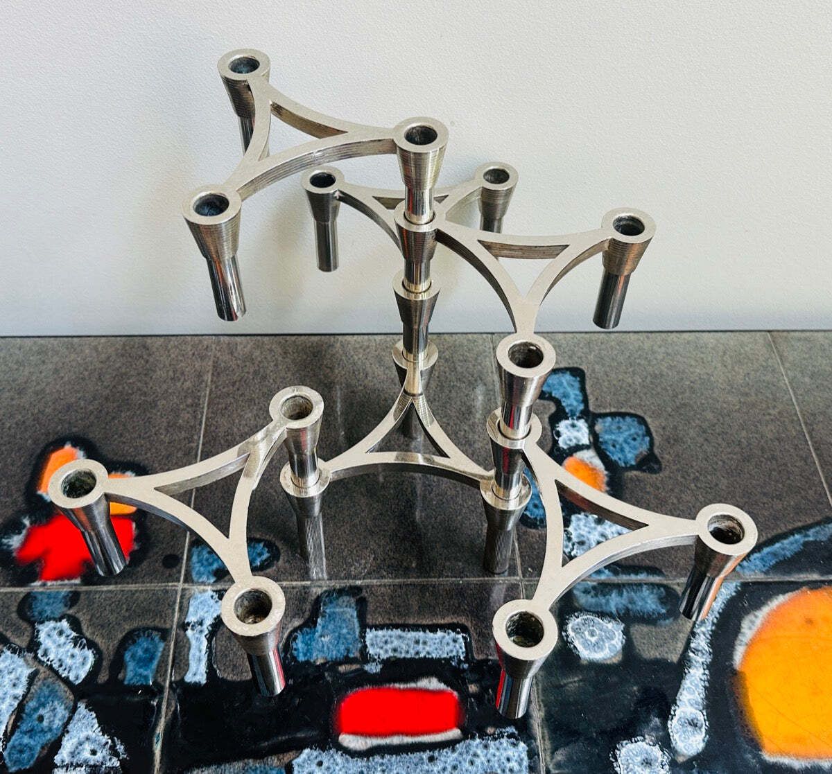 photo furniture Set Of Six German 1960s 3plus Sinodin Silver Plated Interlocking Candle Holders