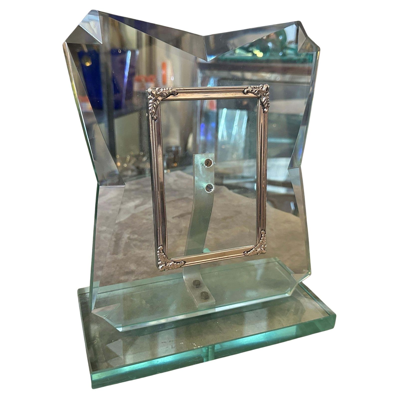 1950s Fontana Arte Style Mid Century Modern Verde Nilo Glass Picture Frame