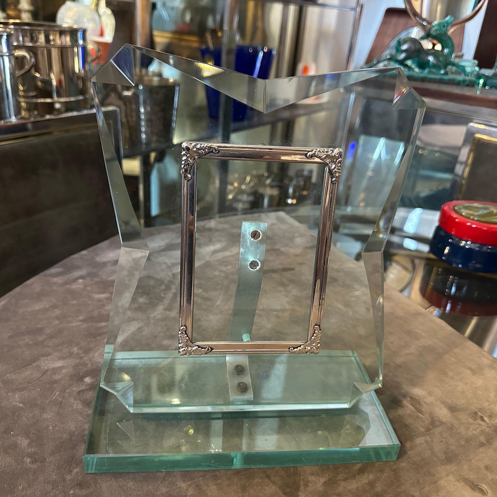 1950s Fontana Arte Style Mid Century Modern Verde Nilo Glass Picture Frame photo for sale