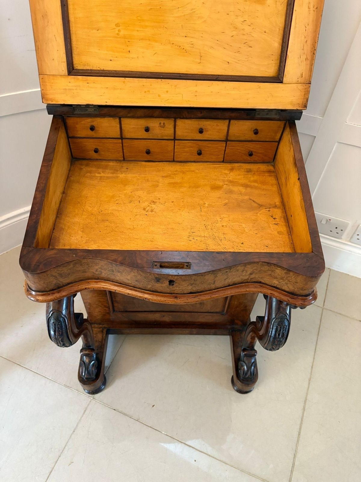 Antique 19th Century Quality Burr Walnut Freestanding Davenport photo for sale