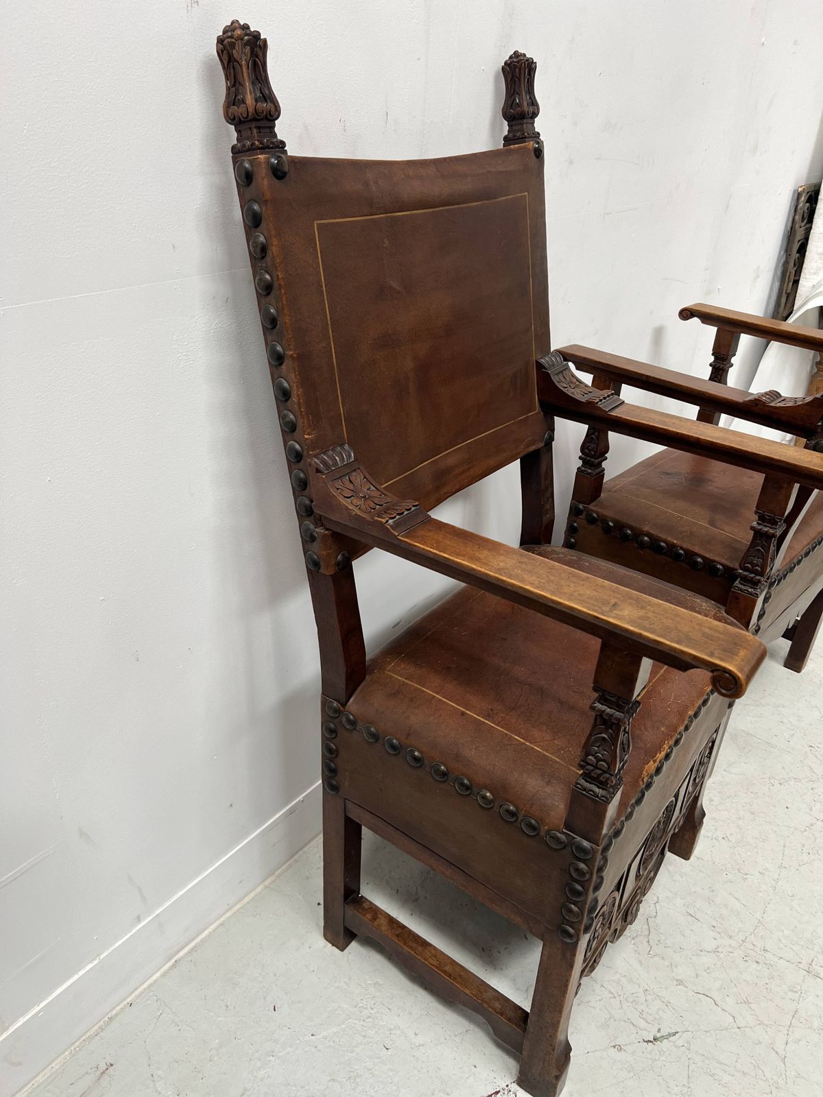photo buy Pair Of Renaissance Style Armchairs In Walnut, 20th Century